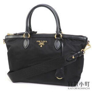 Prada Metal Logo Top Handle Bag Black Tessuto Saffiano Leather Shoulder